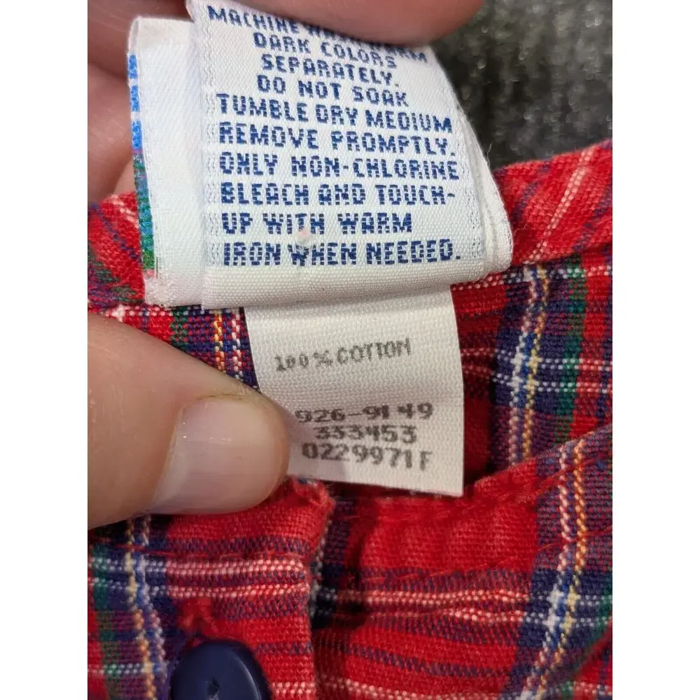 Vintage Oshkosh b'Gosh Jumper Dress Girls 4T Overall Plaid Tartan Button USA